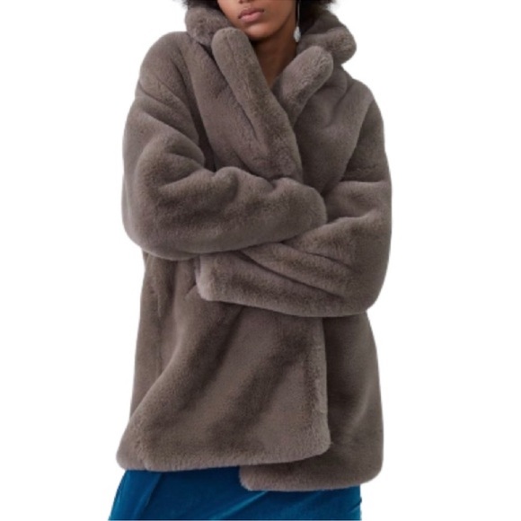 NWT Zara faux fur soft mink oversized gray trench coat jacket size small NEW - Picture 3 of 9